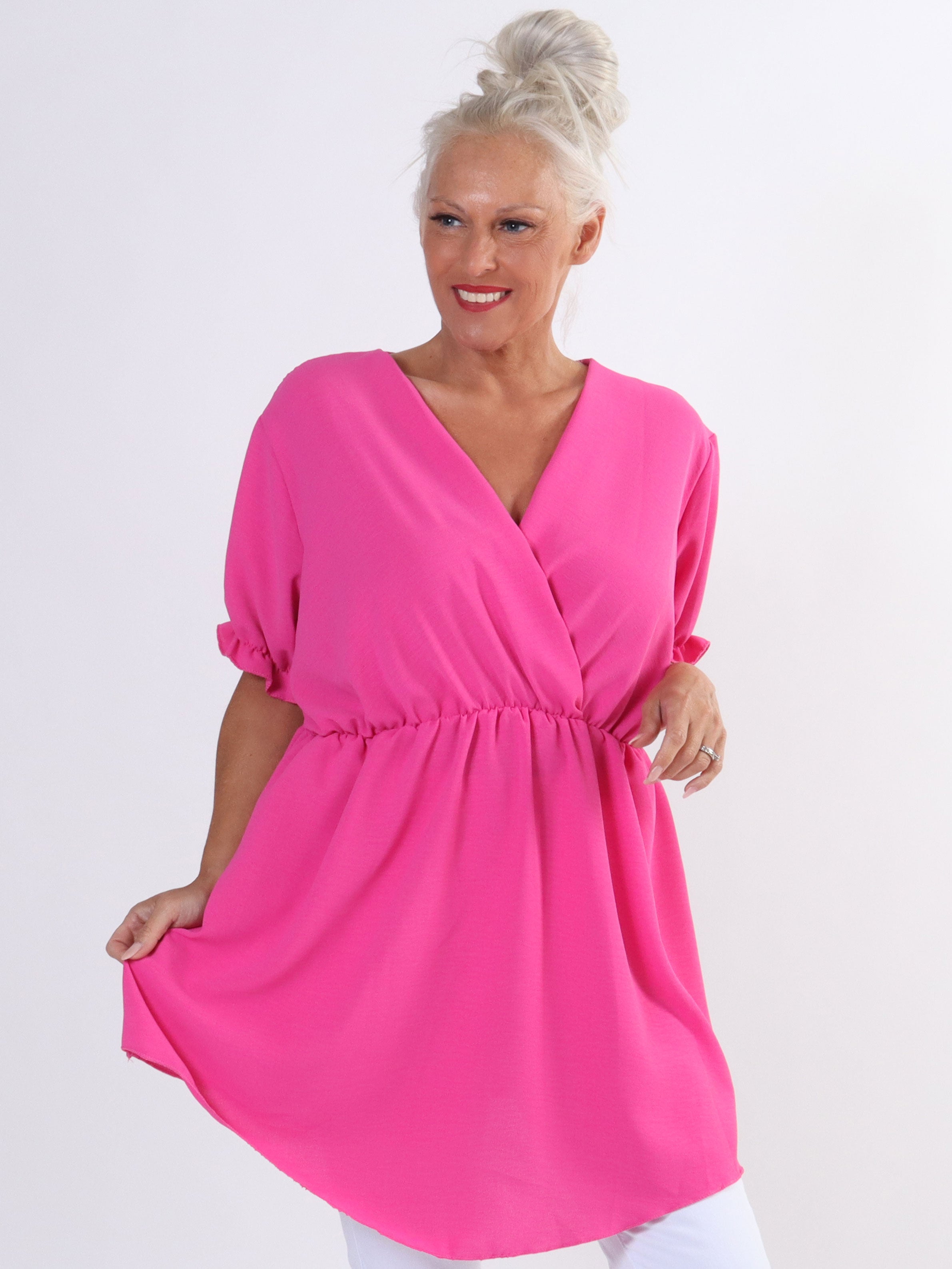 Yda Plain Short Sleeve - Sød plus size bluse med elastik i taljen